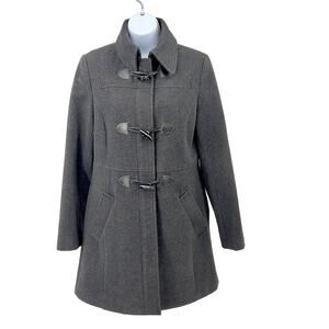 Nautica Women's Toggle Buttons Wool Coat S Gray Long Sleeve Collared Winter Warm